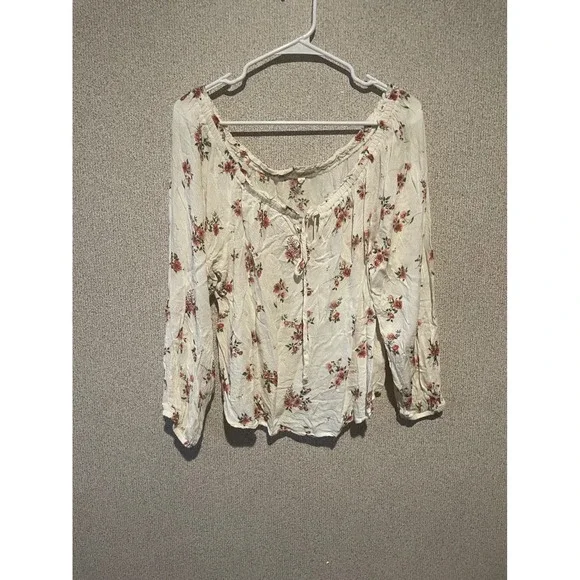 Rewind Floral Blouse Women's Long Sleeve Top Cream Pink Casual L - Picture 1 of 7